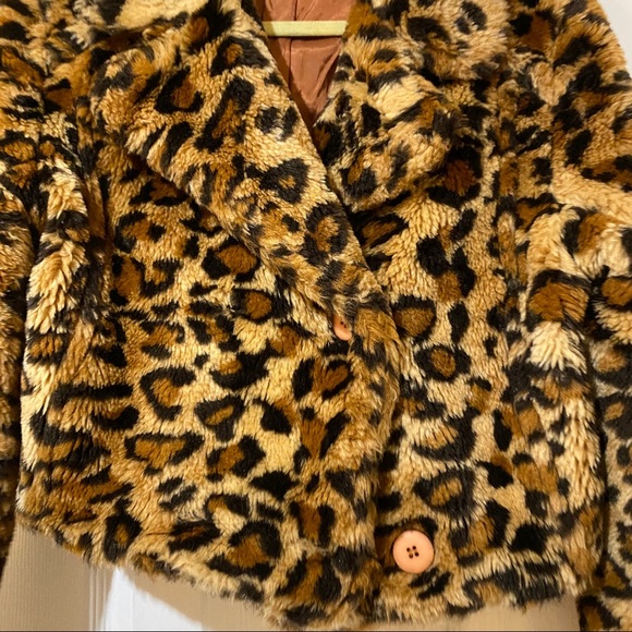 Vintage 90s fuzzy faux fur cropped chunky jacket S leopard cheetah - Picture 7 of 12
